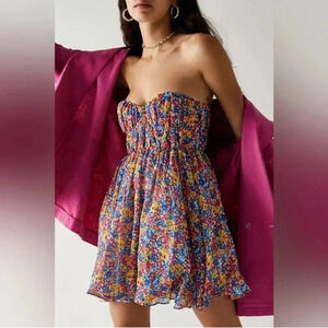 for Love & Lemons Womens Large Sasha Sweetheart Babydoll Floral Mini Dress